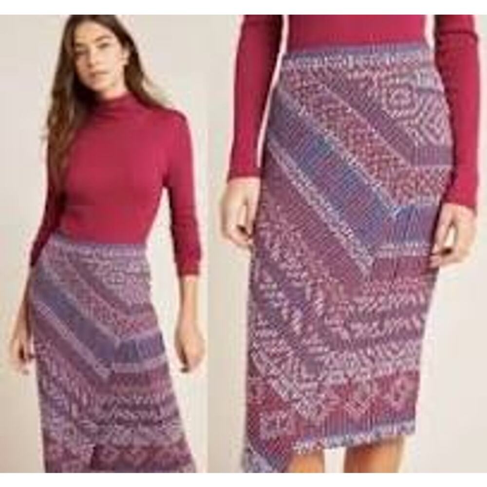 Maeve by Anthro Red/Blue Graphic Knit Maxi Skirt Size S